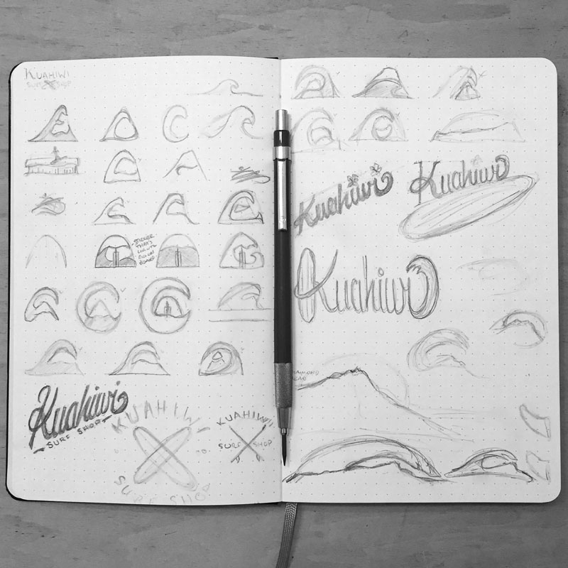 Kuahiwi Surf Shop Thumbnal Sketches